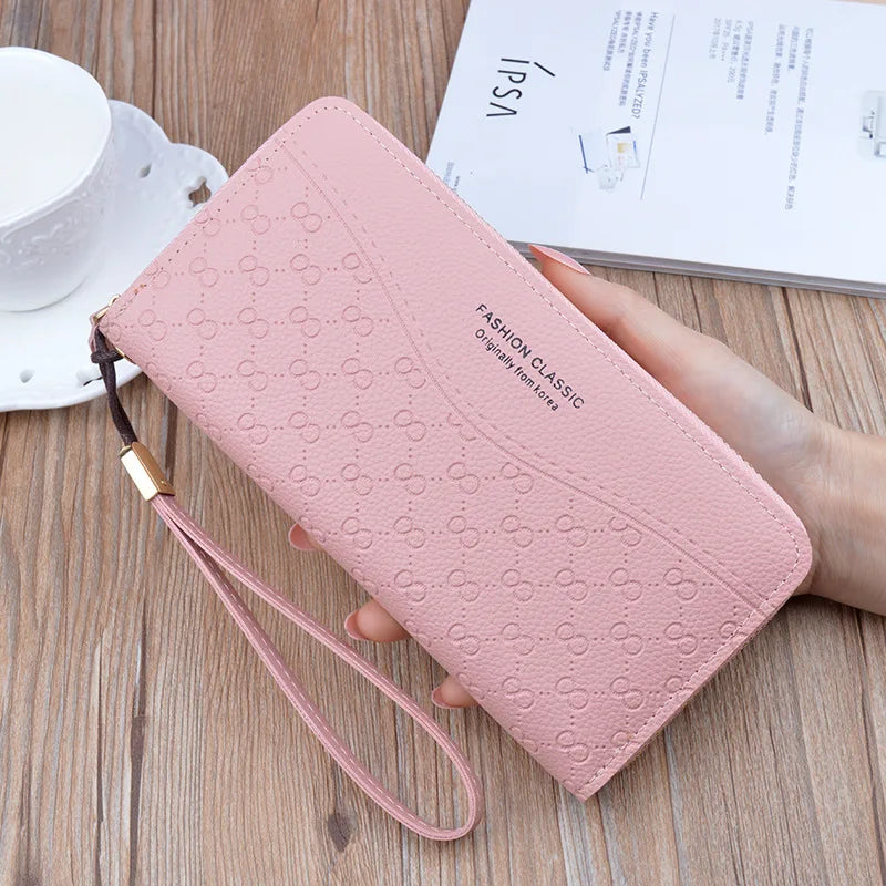 Hot Sale Ladies Long Zipper PU Leather Money Clip Fashion Embossed Large Capacity 3 Large Pockets 8 Card Slots Luxury Wallets
