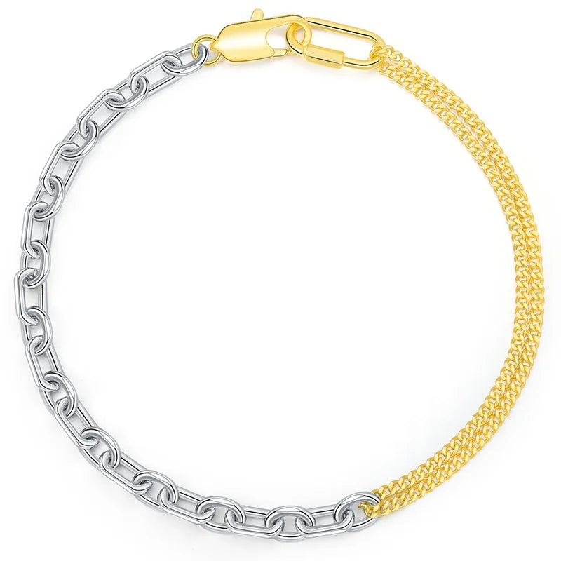 Original Design Jewelry Customization Style Wild Two-tone Metal Thick Chain Clavicle Carabiner Necklace