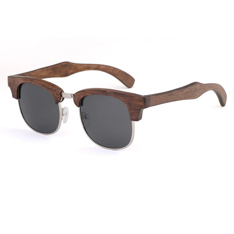Uniquely Designed Rivet Wood Frame Sunglasses Handcrafted Polarized UV 400 for Daily Fashion & Beach