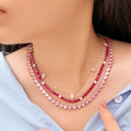 Quality Real 3A Fuchsia Red Cubic Zirconia Shiny Round CZ Tennis Chain Link Tennis Necklace for Women Summer Party Jewelry Gifts