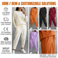 Wholesale ODM OEM Women's Solid Color O-Neck Long Sleeve Suit Custom Logo Loose Fit  Daily Wear Pocket Pants Set 2 Pieces Women