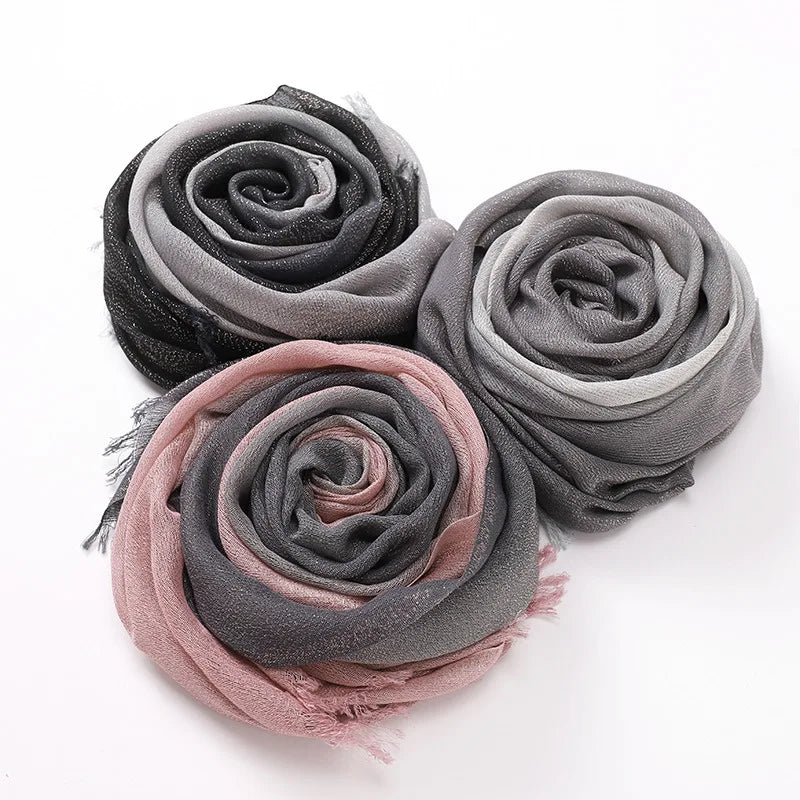 2026 Hot Style Solid Color Hand-painted Gradient Two-color Rayon Short Beard Ladies Long Scarf Shawl Headscarf