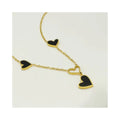 High Quality No Tarnish Women Geometry Gold Plated Stainless Steel Black Heart Shape Pendant Tassel Necklace Jewelry for Girls