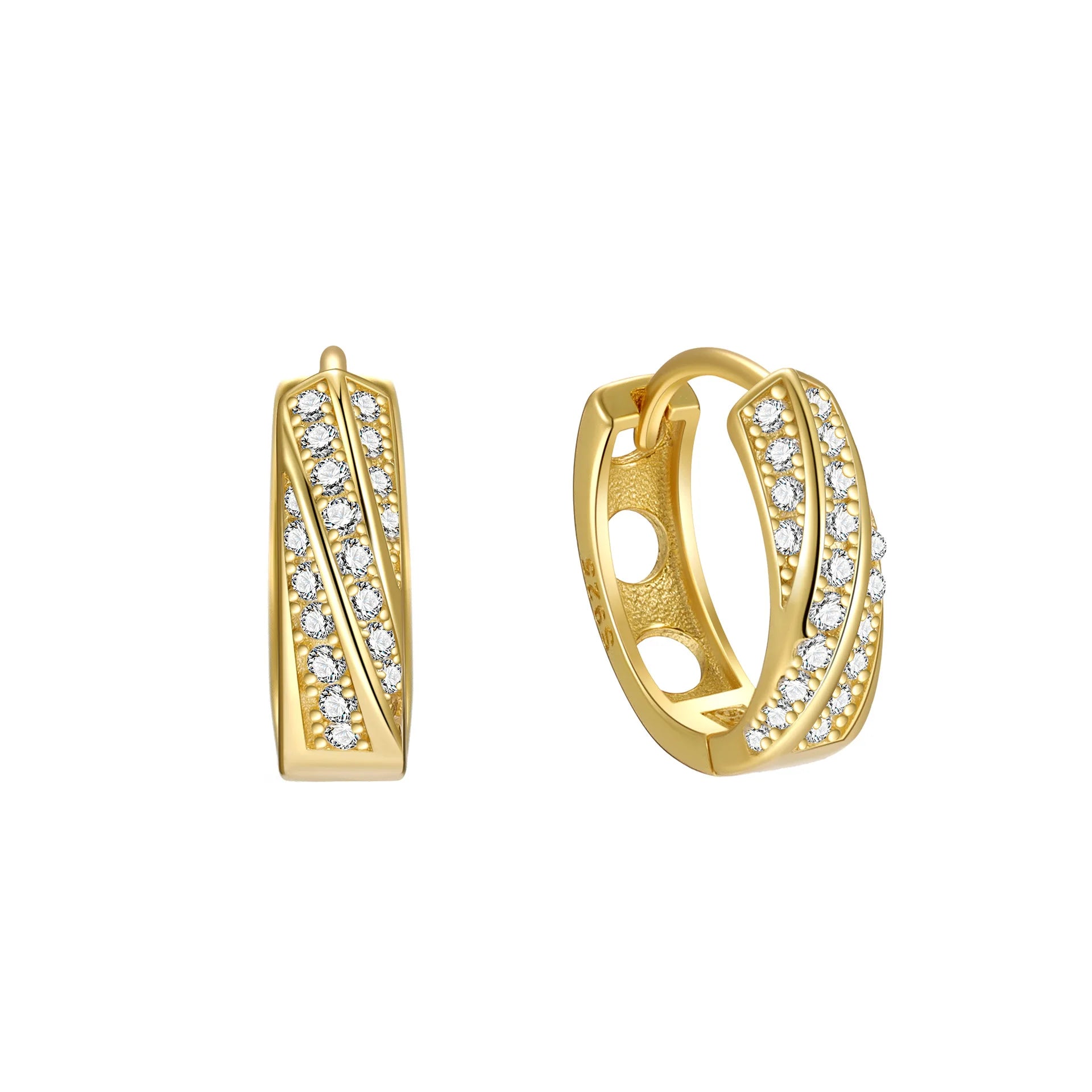 Fashion Earrings Jewelry 925 Sterling Silver Earrings Mobius Style Mini Full Diamond Zircon Gold Plated Hoop Earrings for Women
