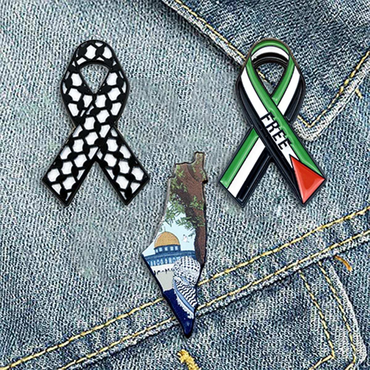 Wholesales Custom Hijab Pins Palestine Flag Map Lapel Ribbon Badge Enamel Watermelon Pins