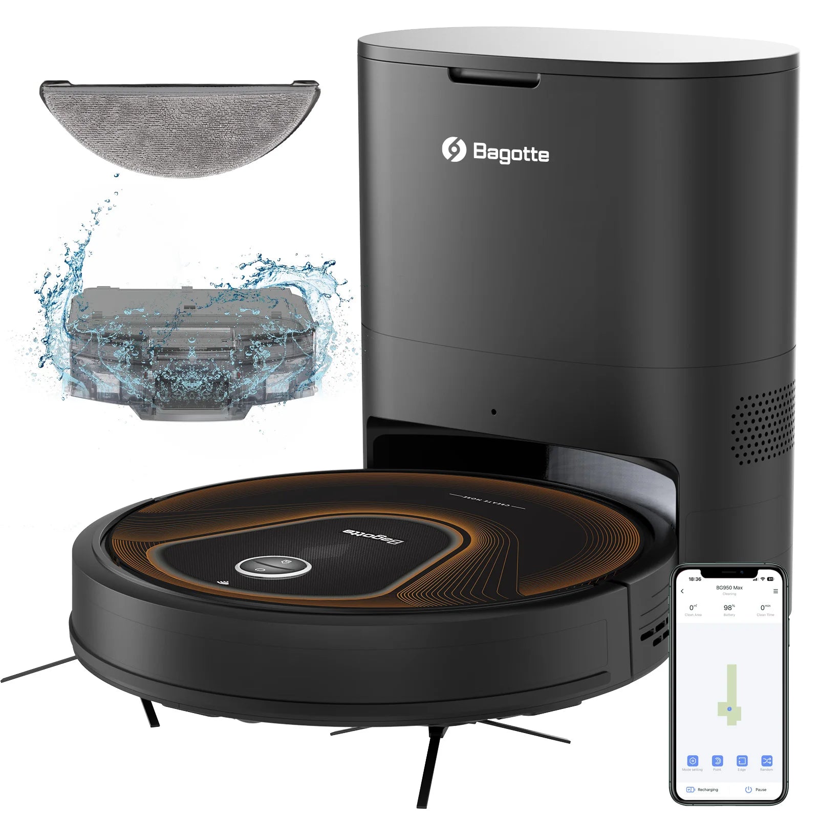 Bagotte Self-Emptying Robot Vacuum Cleaner Wet Dry Floor House Cleaning Aspirador Aspiradora Mopping Feature for Household Use