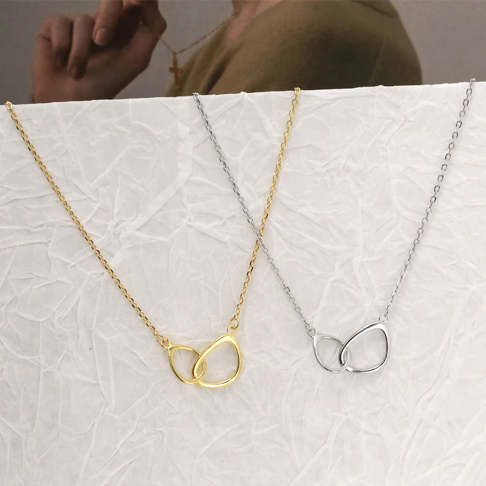 VIANRLA Minimalist Simple Layered Hoop Necklace Double Ring Necklace 925 Sterling Silver Interlocking Circle Necklace