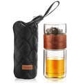 Zogifts Free Sample Eco-Friendly Bamboo Double Wall Borosilicate Glass Tea Infuser Water Bottle with Case Direct Drinking