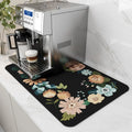Black Floral 30*50cm Kitchen Counter Mat With Rubber Back ABSORBENT Dish Drying & Coffee Maker Mats Bar Accessories