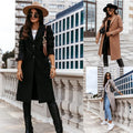 Women Autumn Winter Long Coat Knee-length Plus Size Coats Wide Lapel Warm Coat Outwear Fashion Jackets