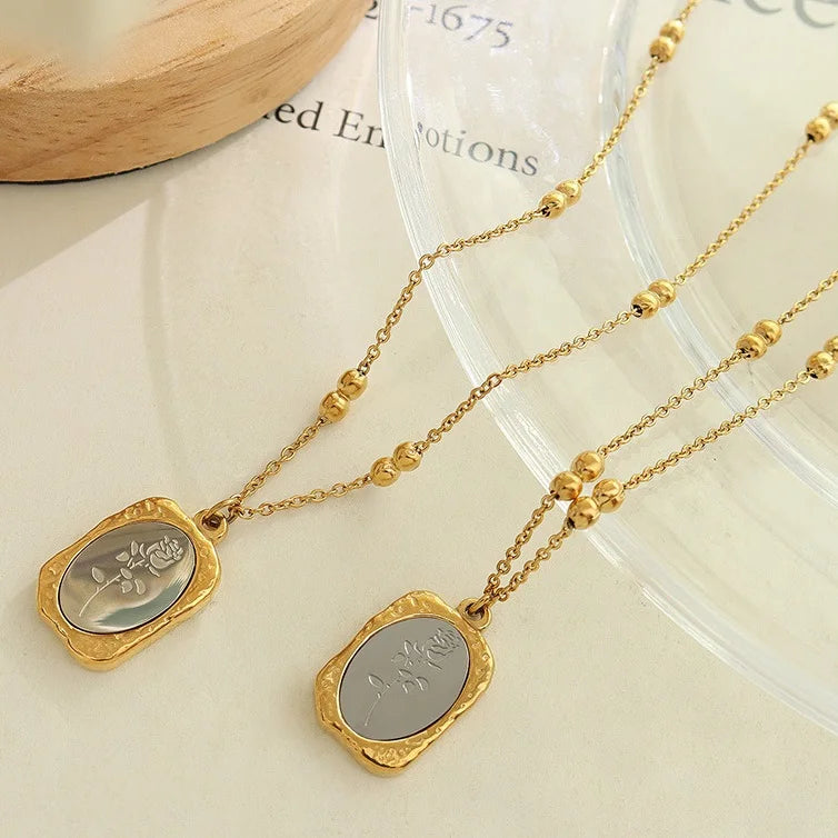 Ins Popular Hot Selling Gold & Silver Mixed Rose Pendant Necklace Vintage Stainless Steel Jewelry Colliers Femmes