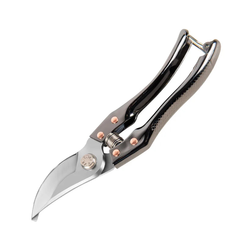 Industrial Grade 8-Inch Curved Bypass Tree Shears with Metal Blade PTFE Coated Anti-Slip Grip Handle Right-Handed Gardening Tool