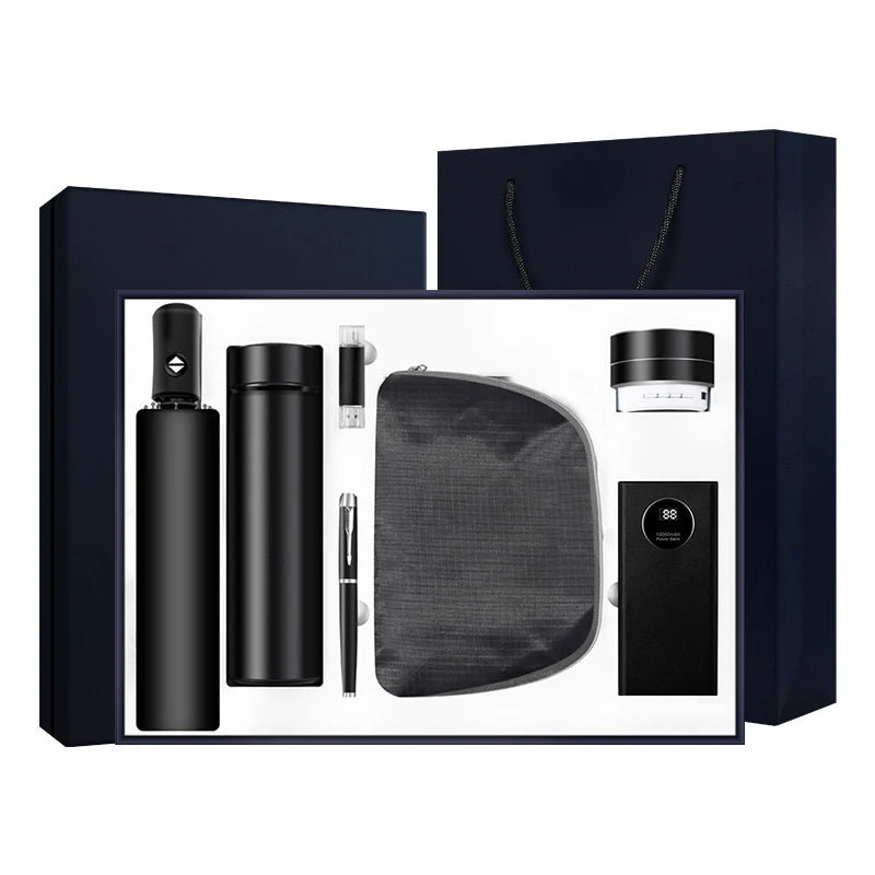 Promotional Item Christmas Gift Set-Umbrella Vacuum Flask Pen Backpack Speaker Power Bank for Salons