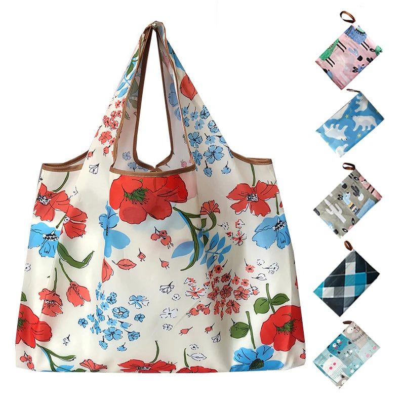 Eco-Friendly Extra Large Reusable Folding Tote Bag 210D Oxford Foldable Grocery Shopping Bag