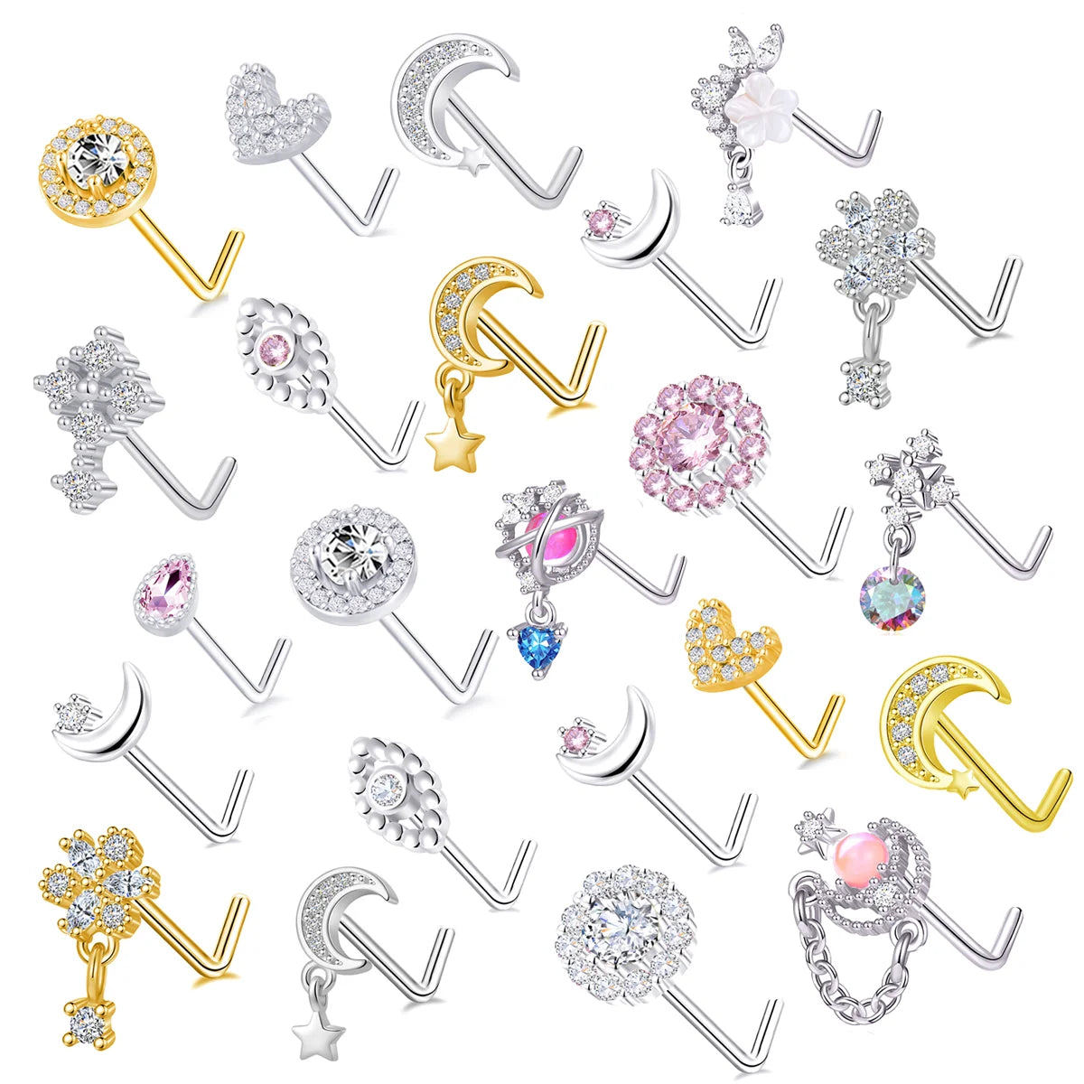 Hot Sales Shiny CZ Hypoallergenic Surgical Stainless Steel Screw Nose Studs Ring Nose Piercing Jewelry Body Piercing