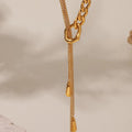 Fashion 18k Gold Pvd Plated Stainless Steel Chains Waterdrop Tassel Necklace Multilayer Link Chains Sweater Chain for Women
