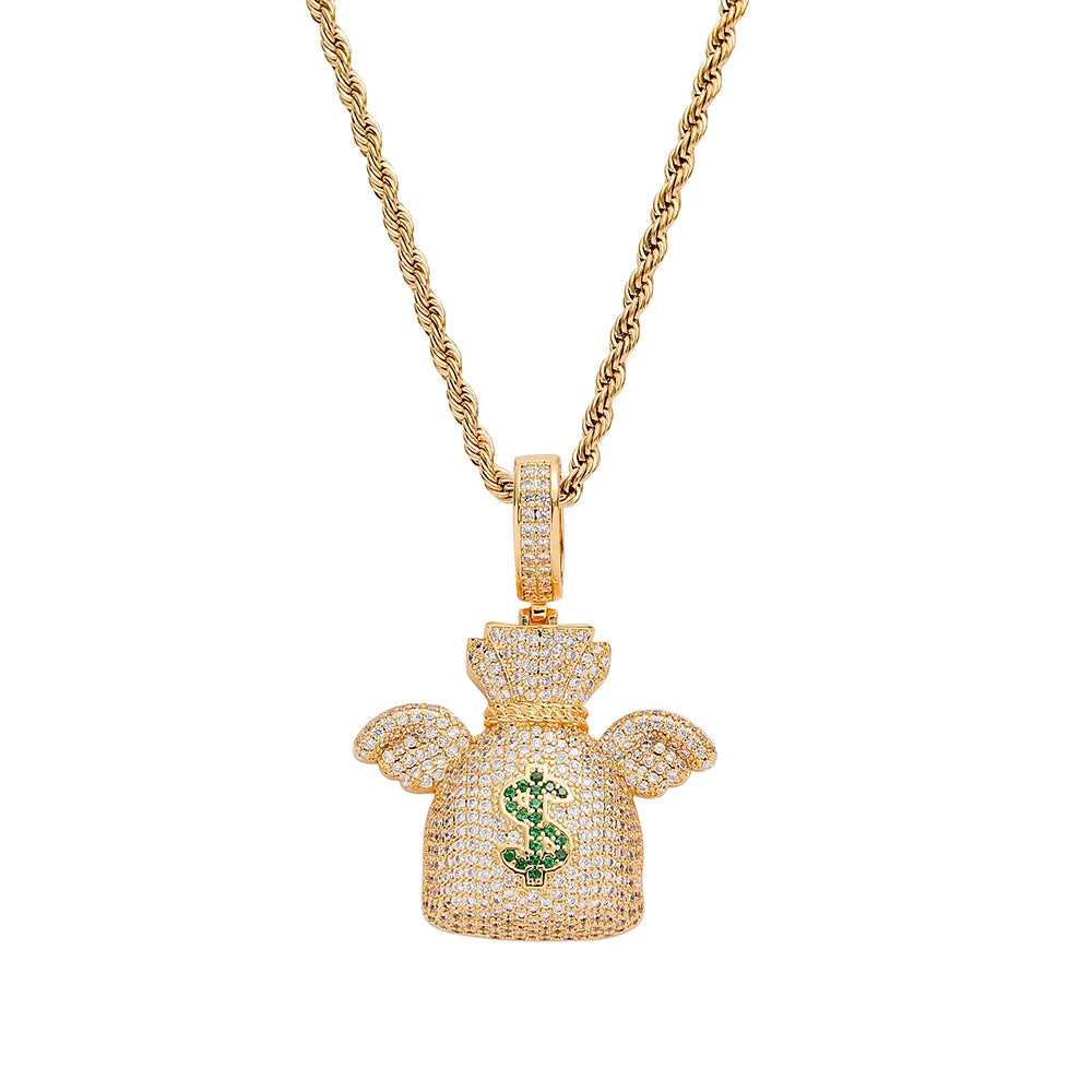 CN279  Brass Setting  CZ Hip Hop Pendant Copper Micro Pave CZ Stones  Necklace
