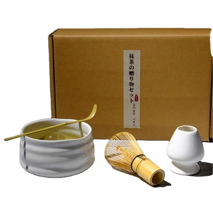 Japanese Ceremony Traditional Tea Tool Handmade Ceramic Bowl Scoop Bamboo Matcha Whisk Set with Gift Box