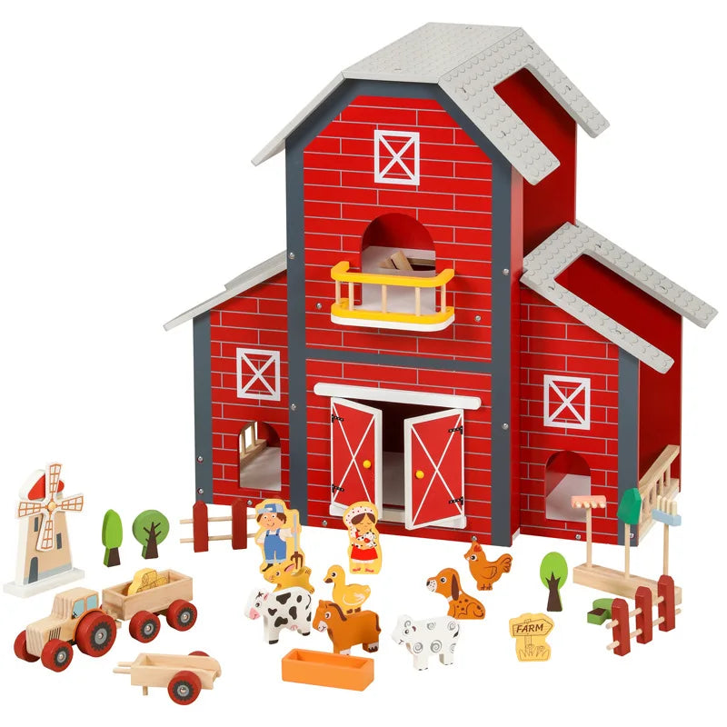 2026 New Children's Wooden DIY Farm Doll House Puppet Set Game Educational Pretend Toys for Boys and Girls