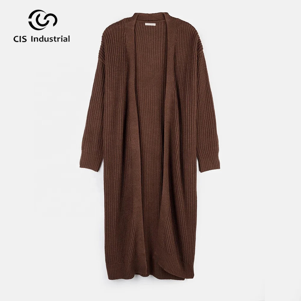 Custom Logo Button Women's Loose Long Sleeve Cardigan Sweater Manufacture's Plus Size Knitted Coat for Casual Style for Autumn