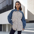 Boutique Wholesale 2026 Autumn New Fashionable Color Blocking Splicing Long Sleeved Loose Medium Long Women's Shirt