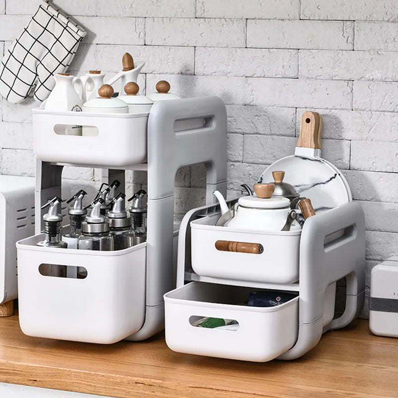 Portable Home Storage Plastic White Stackable Storage Box Kitchen Bathroom Plastic Storage Rack