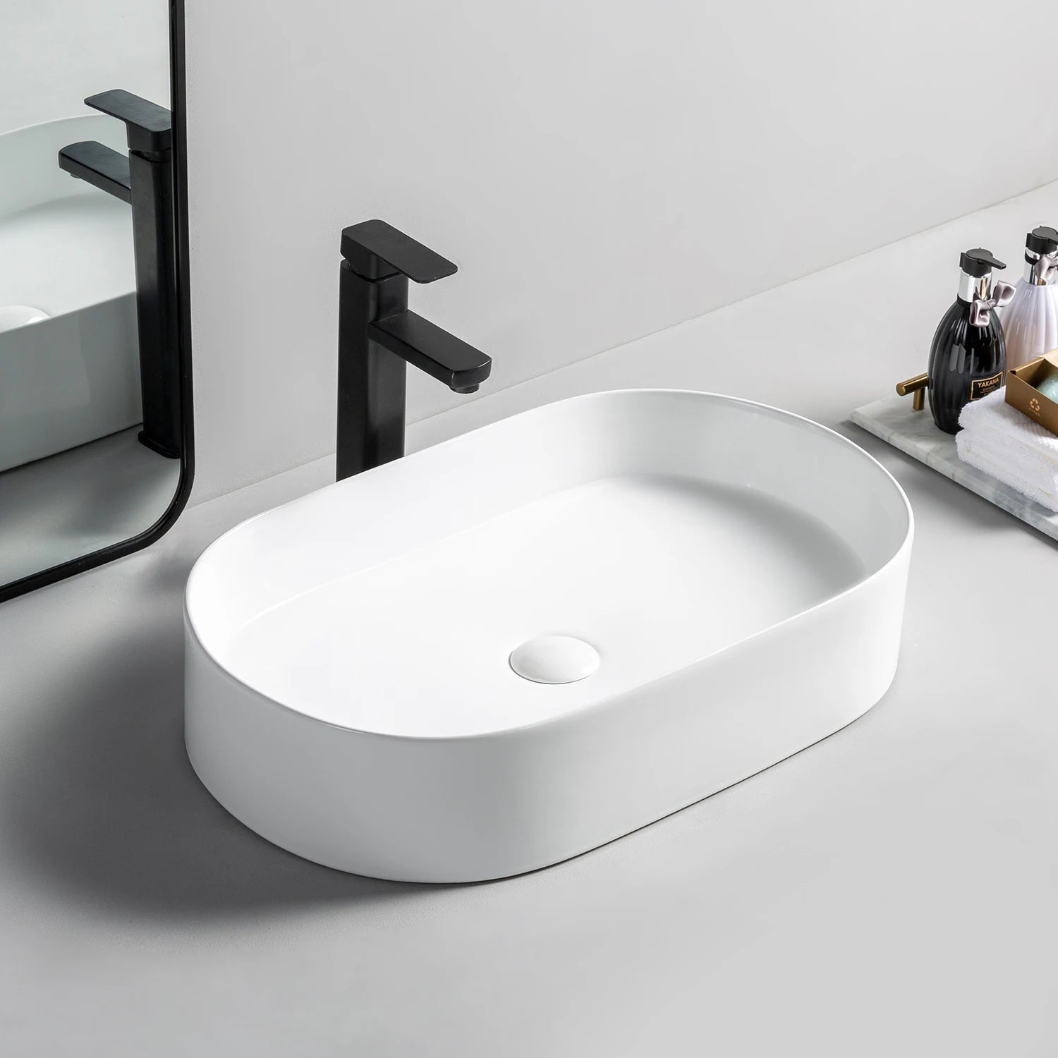 Luxury Pure White Ceramic Lavabo Wash Sink Wholesale Sanitary Ware Oval Bathroom Table Top Washbasin