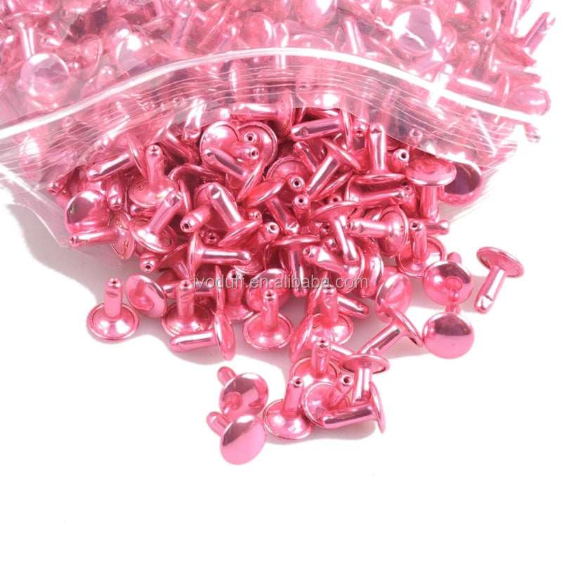 Ivoduff Pink 9x9mm 8x8mm 8x6mm Leather Garment Belt Craft Rivets Round Press Stud Double Cap Rivet