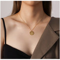 Stacking Special Engraved Cubic Zirconia Stone Setting Stainless Steel Circle Charm Necklace
