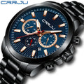 Relogio Masculino CRRJU Classic Business Chronograph Mens Watches Luxury Big Dial Stainless Steel Waterproof Quartz Watch Men