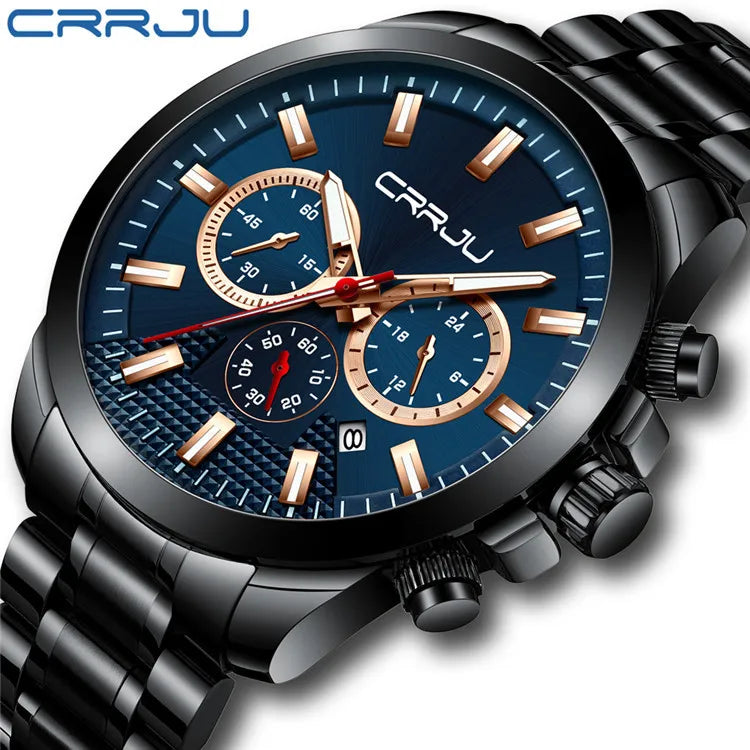 Relogio Masculino CRRJU Classic Business Chronograph Mens Watches Luxury Big Dial Stainless Steel Waterproof Quartz Watch Men