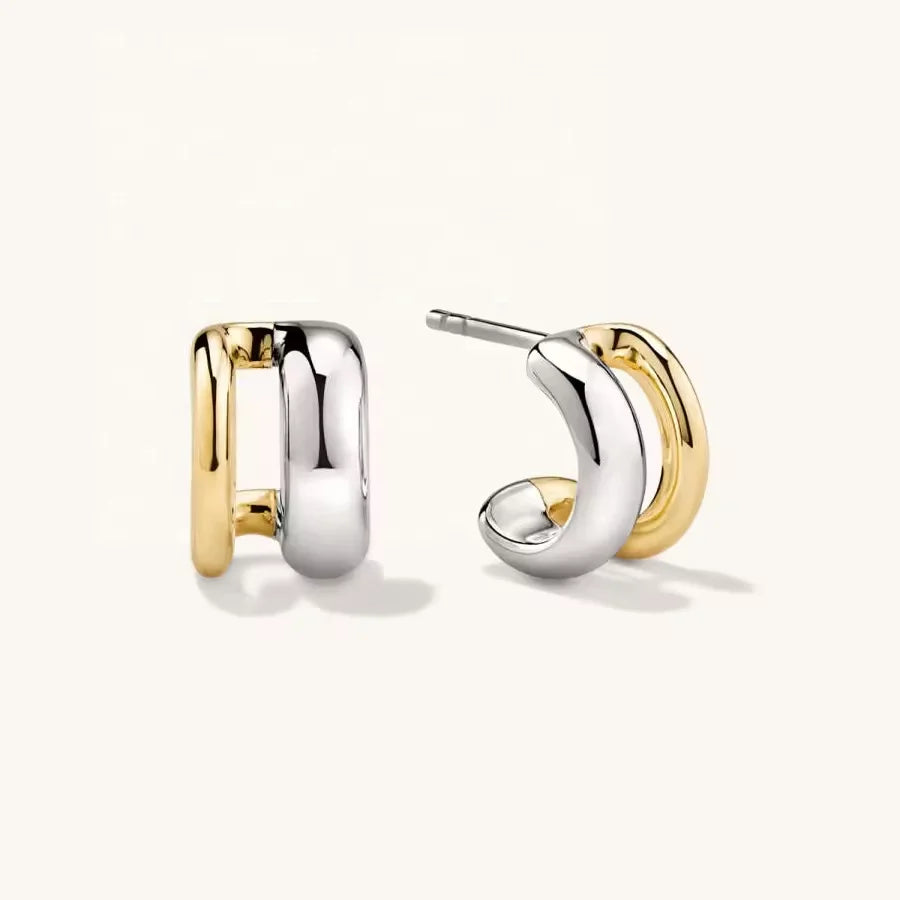 YINJU 925 Sterling Silver Gold Hip Hop Trending Jewelry Minimalist Two Tone Double Hoop Earrings