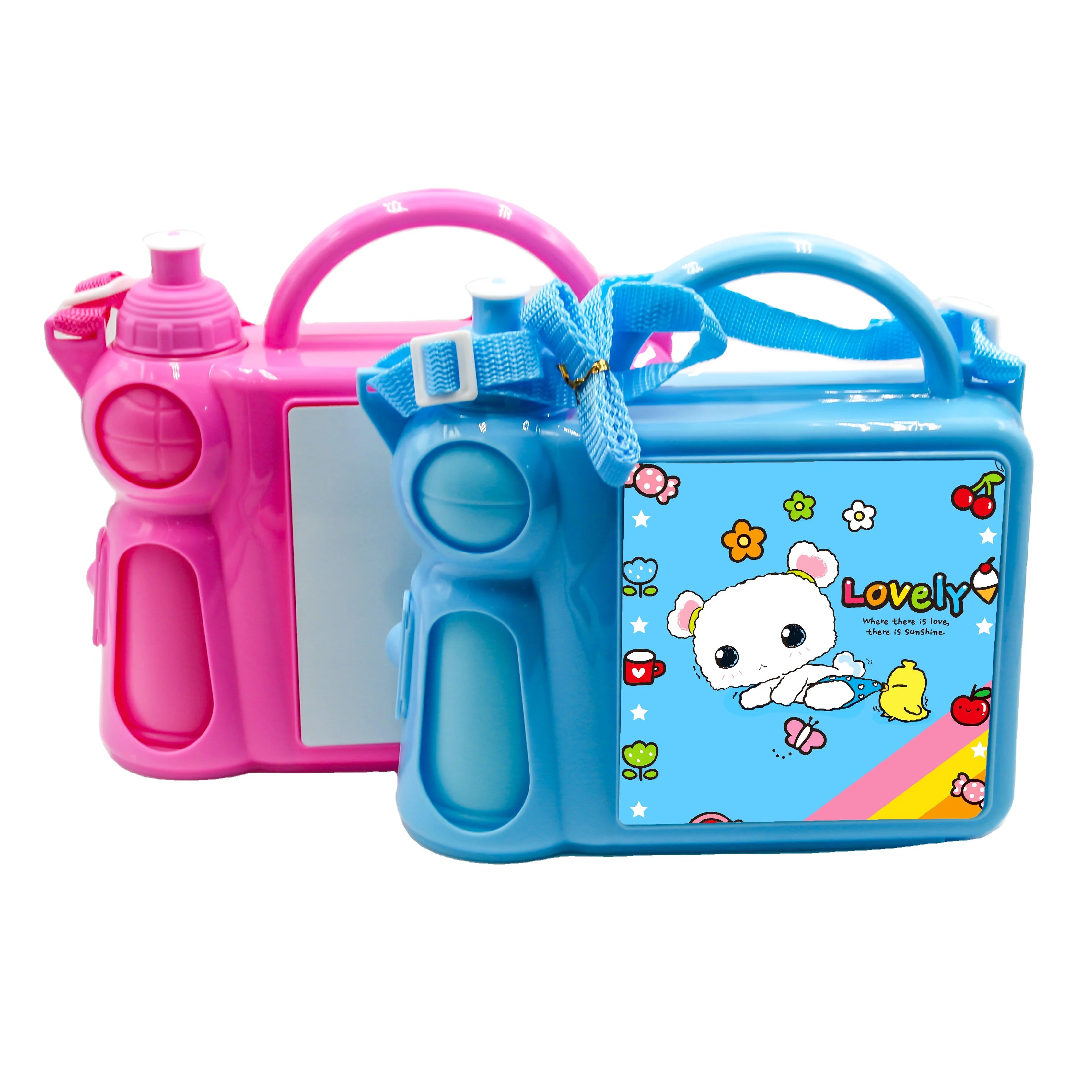Blue/Hot Pink Sublimation Blanks Plastic Lunch Box With Water Bottle for School Use/Custom Gifts