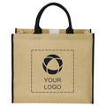 Ruthbag Large Jute Burlap Hemp Handled Shopping Tote Bag PP Webbing Handle Open Main Compartment Hook Loop Fastener Letter
