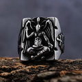 Religious Christian Vintage Lucifer Signet Ring Mens Stainless Steel Punk Lucifer Symbol Signet Satanic Demon Baphomet Goat Ring