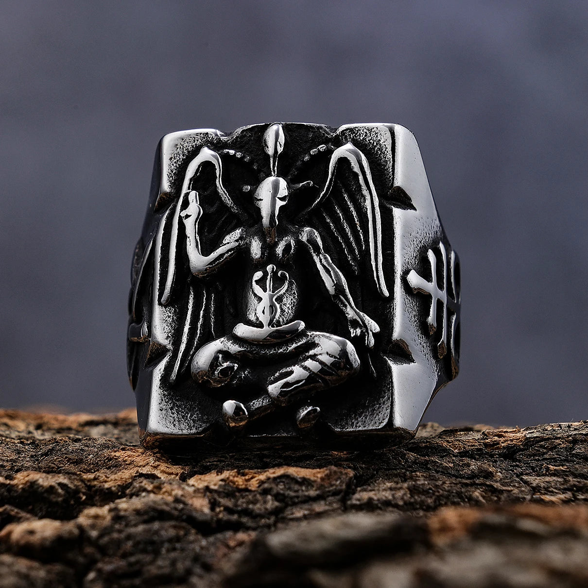Religious Christian Vintage Lucifer Signet Ring Mens Stainless Steel Punk Lucifer Symbol Signet Satanic Demon Baphomet Goat Ring