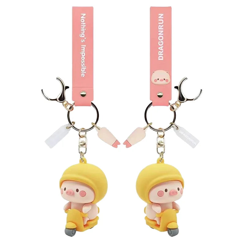 Cartoon Anime Pig Light Keychain Cute Doll PVC Soft Rubber Women's Gift Trendy Car Bag Charm Pendant