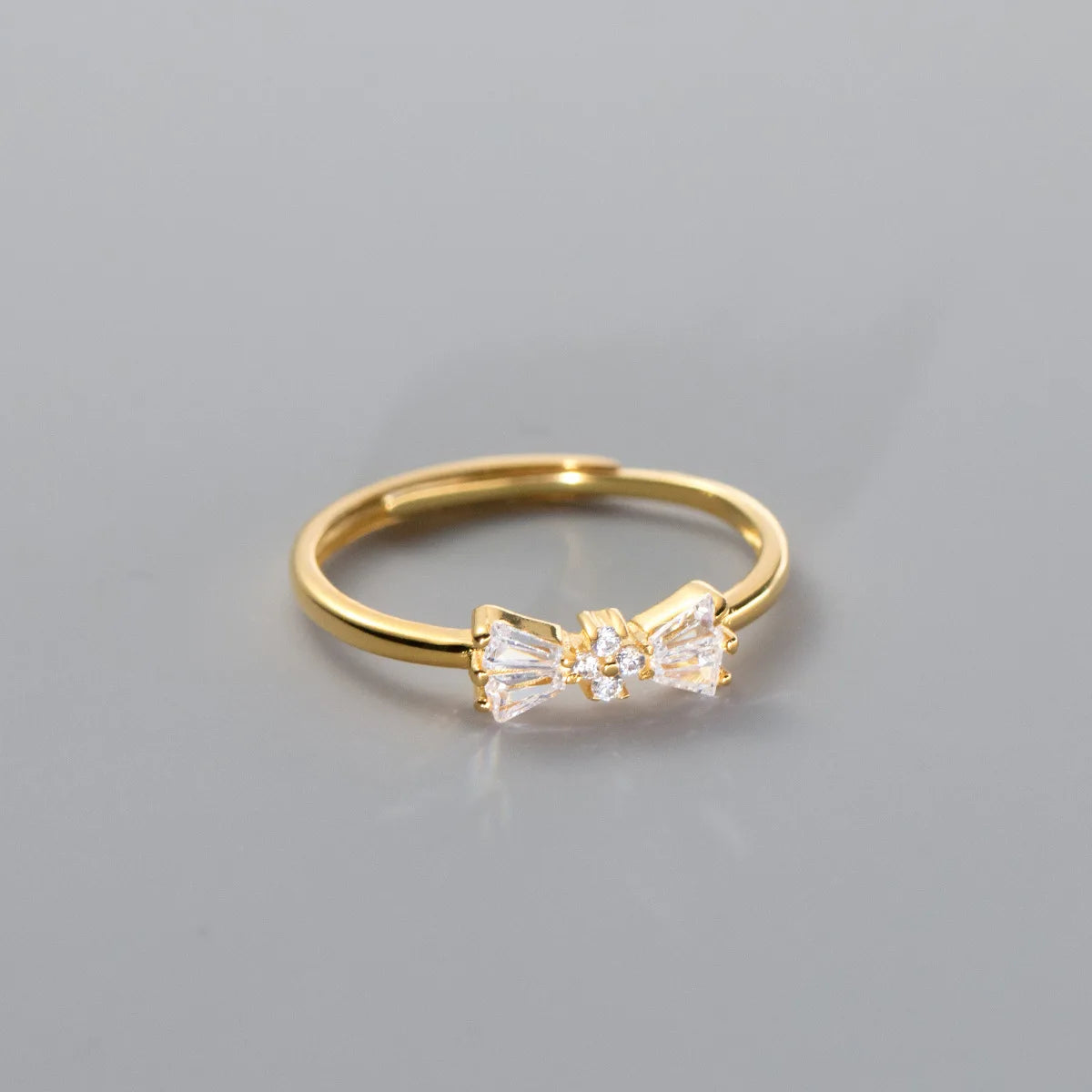 Real Gold Plated S925 Silver Diamond Knotted Rings Adjustable Sterling Silver CZ Zircon Bow Tie Open Ring for Ladies