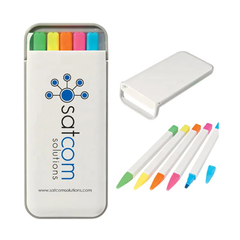 Custom logo Printed Colorful Marker Pens Non-toxic School Supply Stationery 5 Colored Highlighter Pen Kit for Children