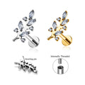G23 ASTM F136 Titanium Ear Stud Leaf Shape Zircon Inlay Top Labret Studs Ear Cartilage Earrings Lip Stud Labret Piercing Jewelry