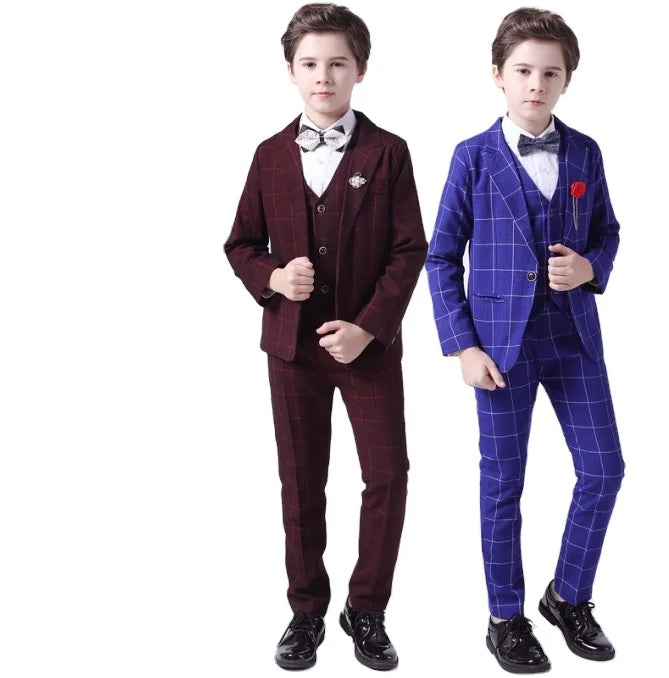 Children's Boys Suit Suit Three-piece British Style Children's Small Suit Dress Dress Host Performance Clothing