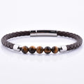 Handmade European Unisex Brown Leather Tiger Eye Stone Bracelet Handcrafted New Design Fashion Charm for Men