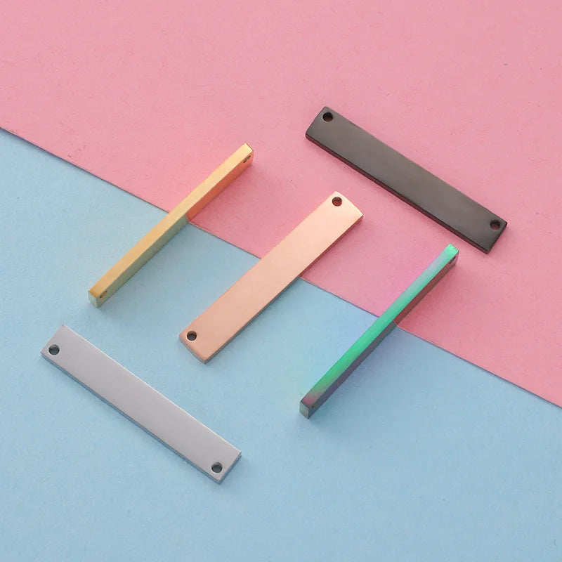 Mirror Stainless Steel Long bar Pendant Accessory DIY Bracelet Necklace Double Hole Rectangular Engraved Pendant