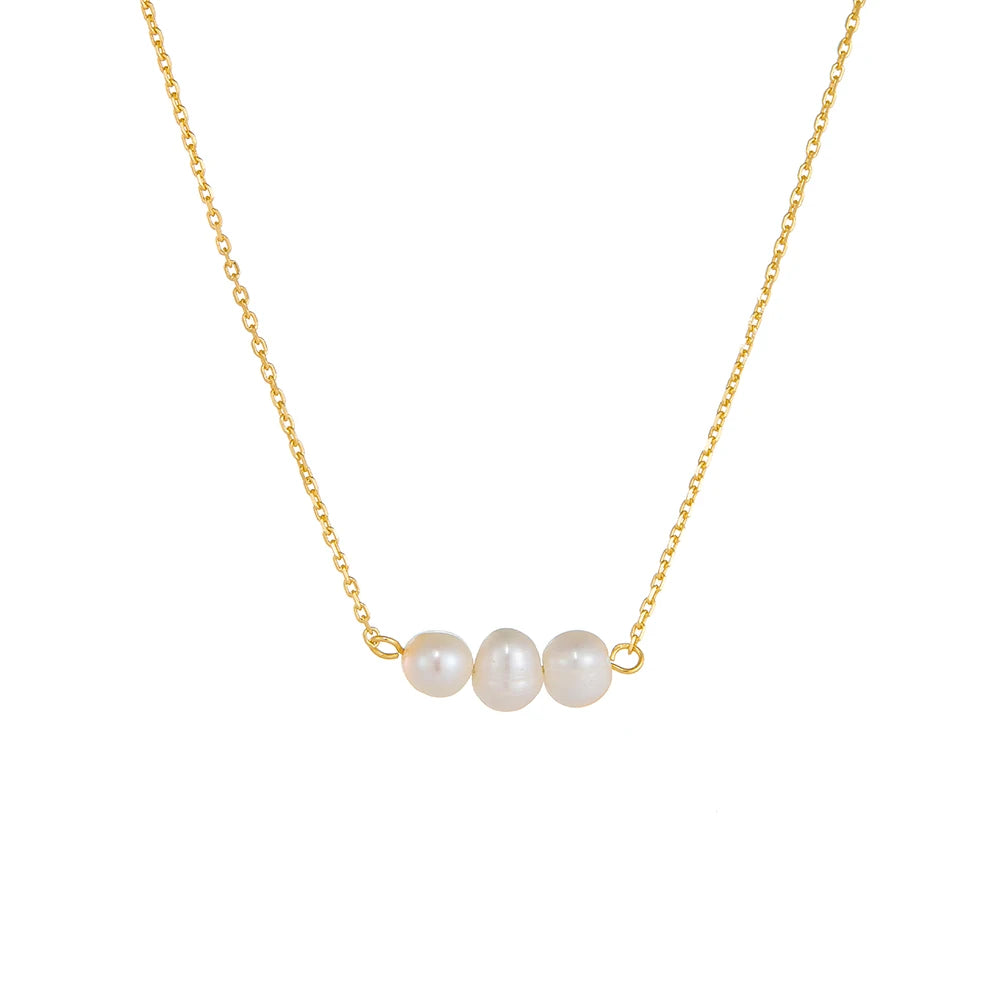 Fashion Jewelry 925 Sterling Silver Pearl Necklaces Natural Freshwater Pearl Gold Plated Necklaces Mother's Valentine's Day Gift