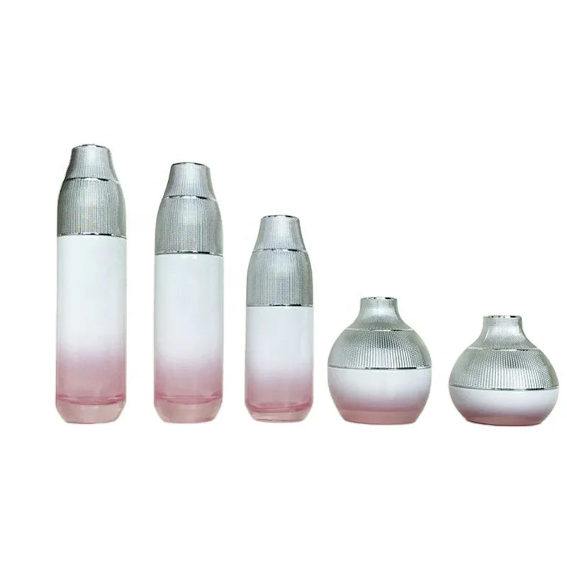 Doully Luxury Gradient Pink Glass Serum Lotion Bottle Cosmetic Packaging Face Cream Hair Oil Facial Cleanser Pump Sprayer Skin
