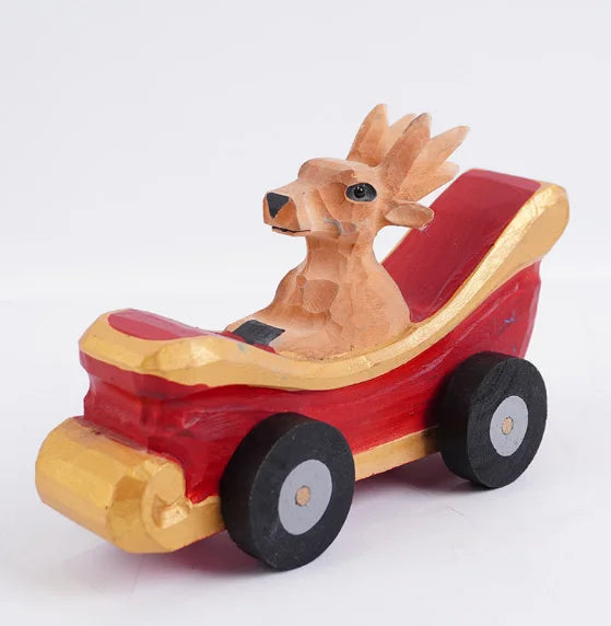 Cartoon Toy Car Solid Wood Carving Ornaments Wooden Car Wooden Crafts Manufacturers Wholesale Creative Scooter