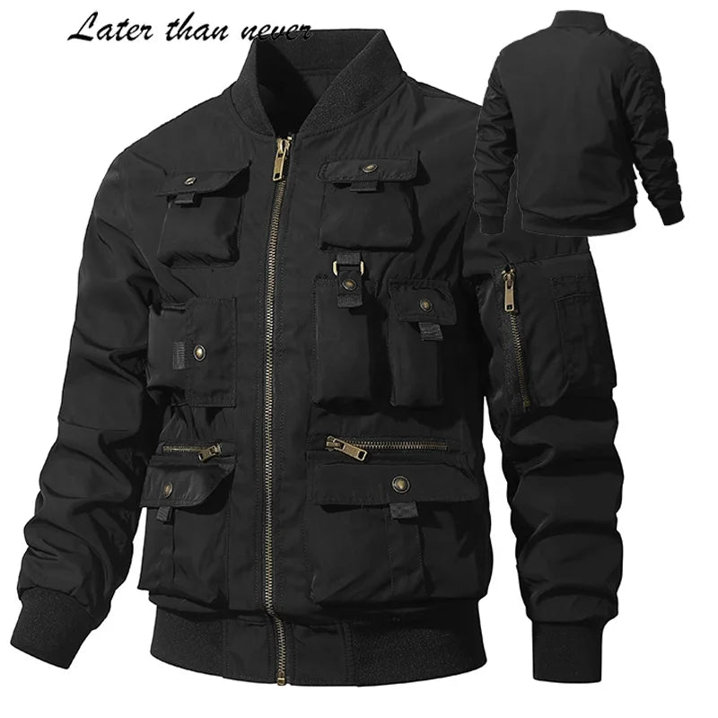 Factory OEM Mens Jacket Multi 3D Pockets Tactical Jacket New Design Nylon Durable Fabric Bomber Safari Jacket Outdoor Wear Ropa