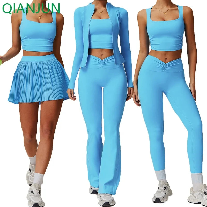 Wholesale Gym Fitness Yoga Set Sport Wear Standing Collar Yoga Jacket Leggings and Bra Set Fitness Clothes for Women