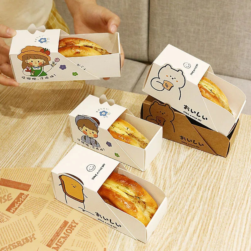 Custom 14*6.3*6.5cm Baked Salad Toast Packaging Box Disposable Pastry Sandwich Packaging Drawer Paper Boxes