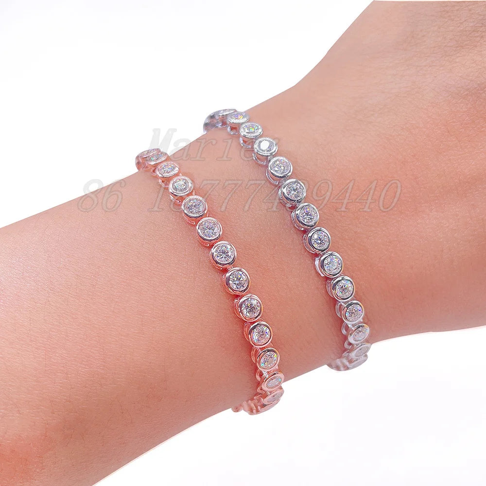 Bezel Bracelet 3mm Wide Hand Setting Vvs Moissanite 925 Sterling Silver Diamond Tennis Bracelet Diamond Bracelet for Women